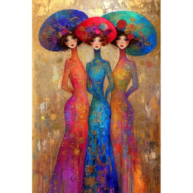 Schilderij drie vrouwen met hoeden